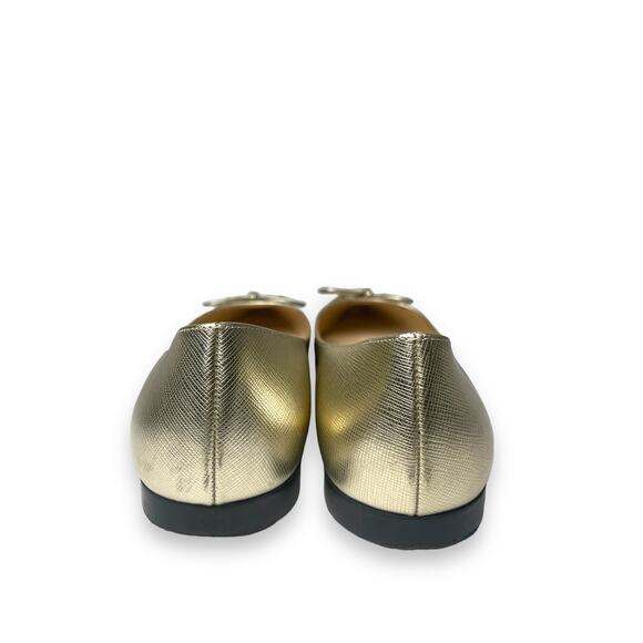 PRADA Gold Metallic Leather Bow Logo Accent Pointed Toe Ballet Flats 36 US 6 - Picture 6 of 7
